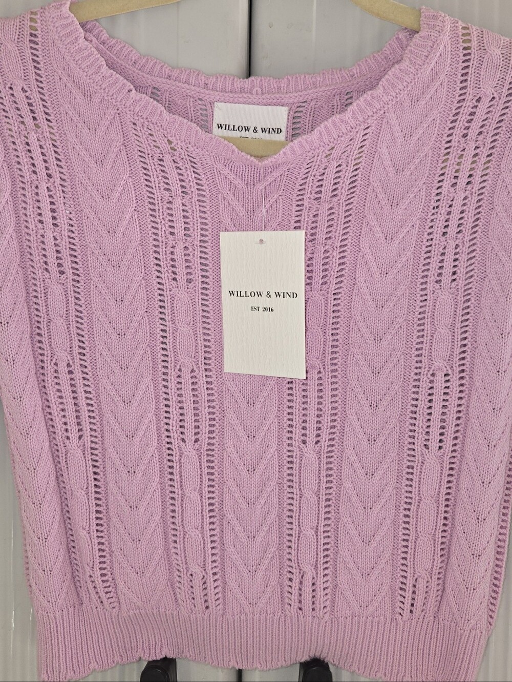 Willow & Wind Lavender Openwork Crewneck Sweater